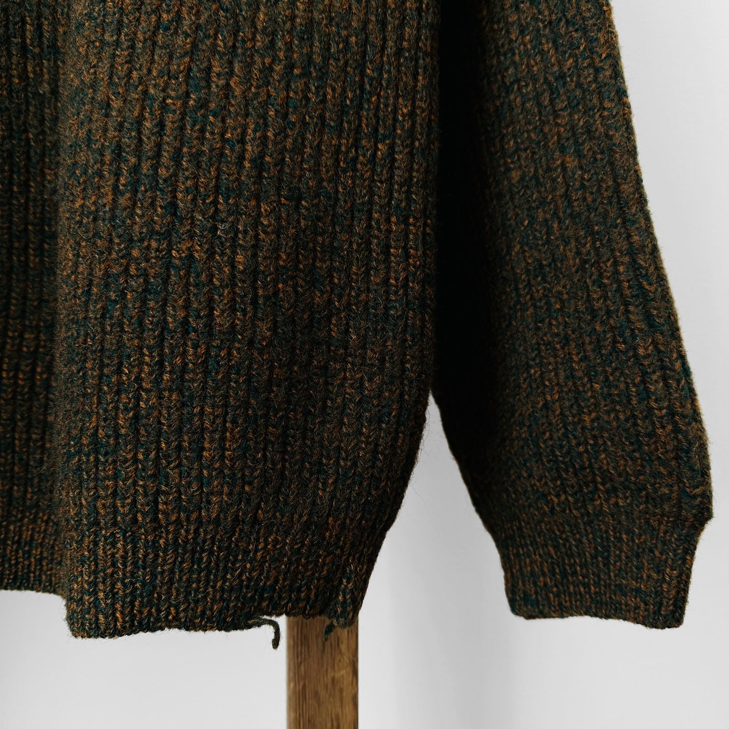 Dark Olive Green Flecked Heavy Wool Crop Ribbed Knit Sweater - Sz. S