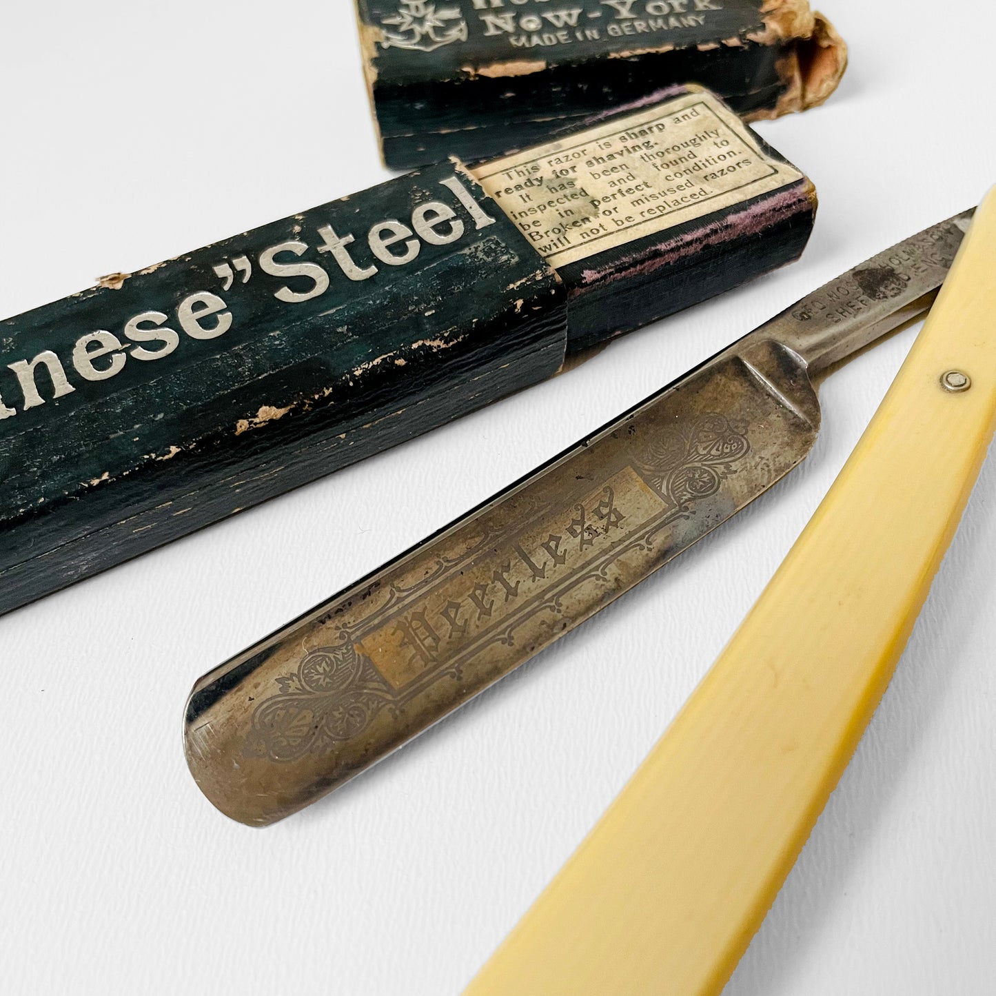 Mismatched Antique Straight Razor & Box Set