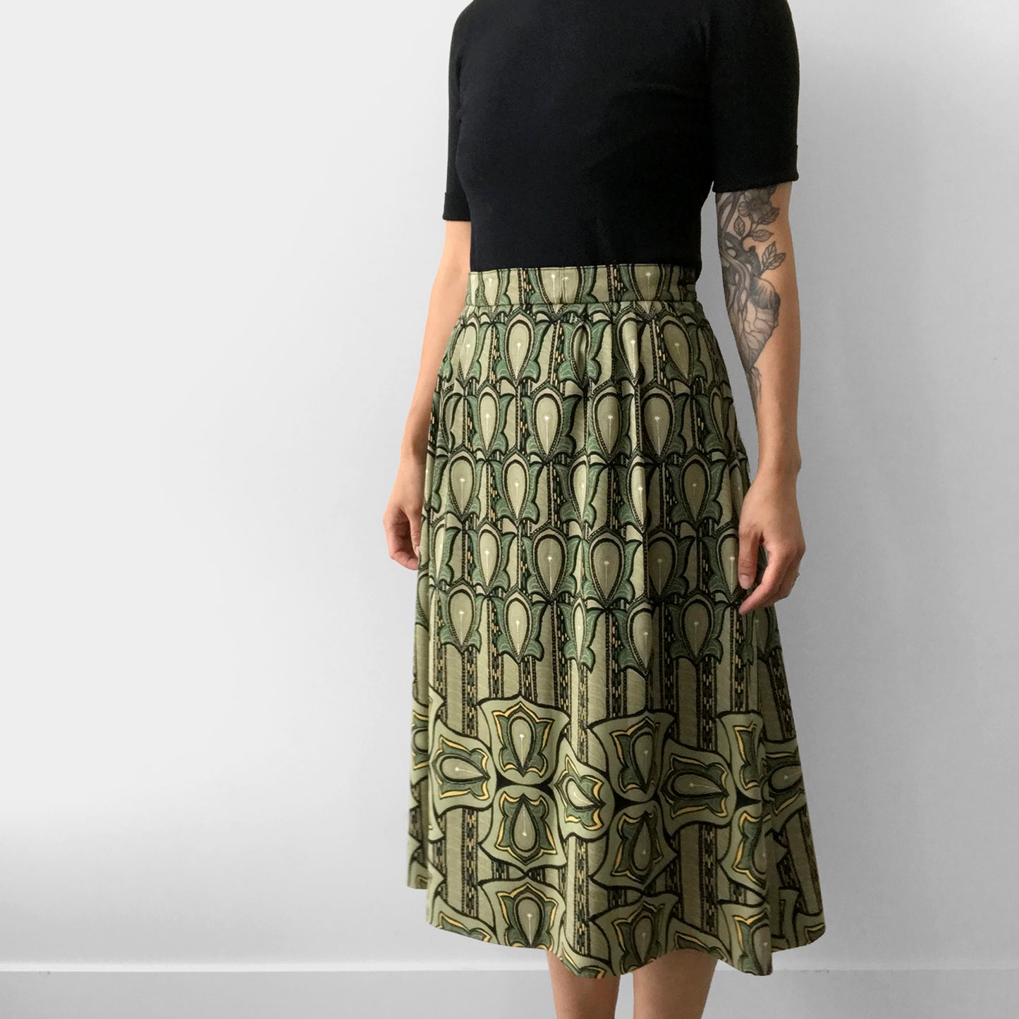 1960s Green Patterned Skirt