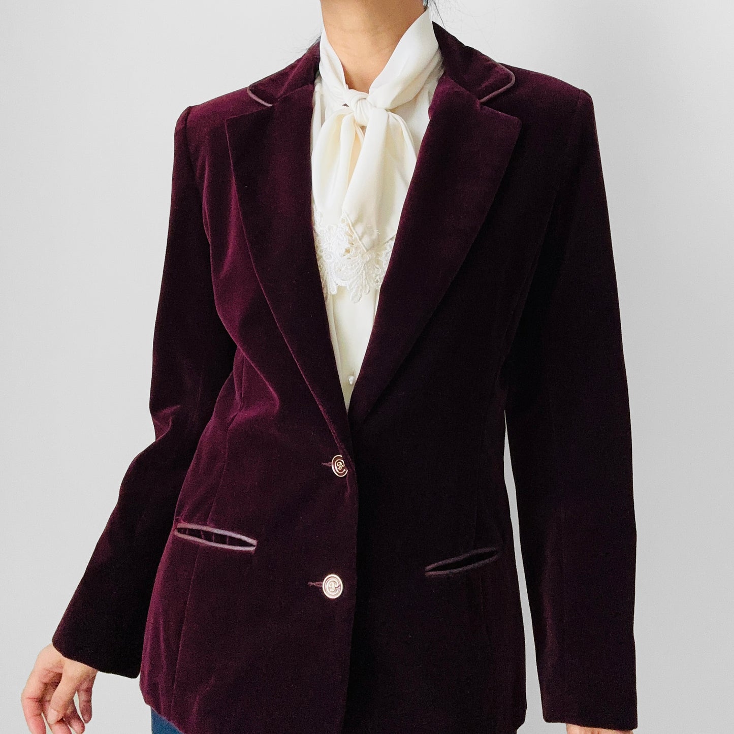 1960s - 1970s Plum Wine Cotton Velvet Fitted Blazer Jacket - Sz. S