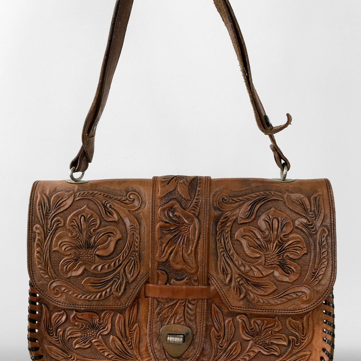 1940s Brown Tooled-Leather Handbag