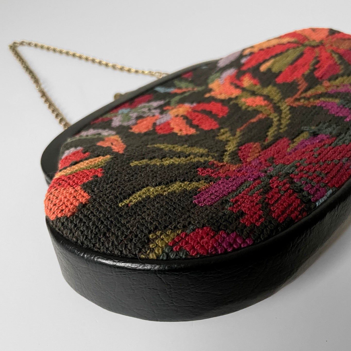 Floral Woven Wool Petit Point Kiss-Lock Evening Purse