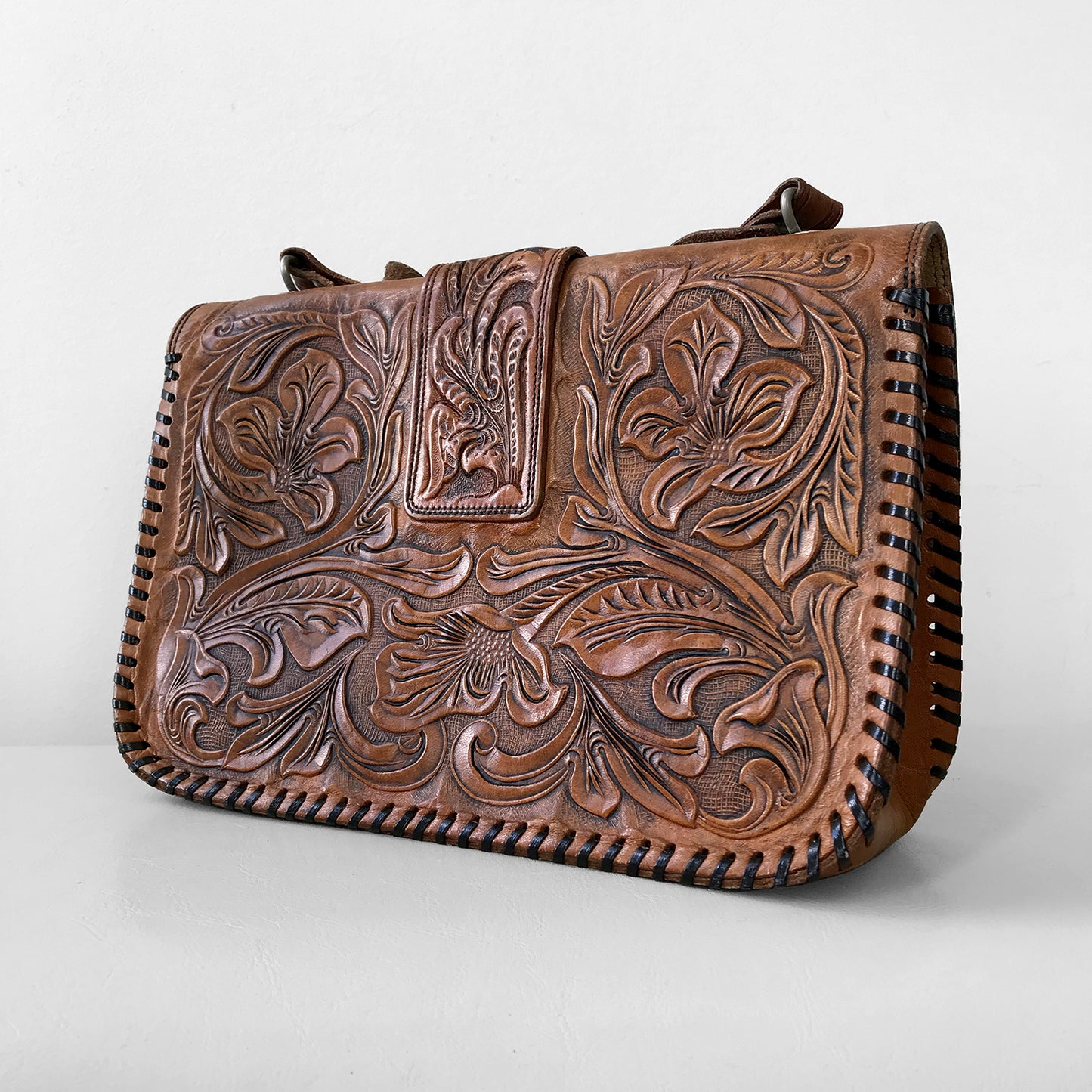 1940s Brown Tooled-Leather Handbag