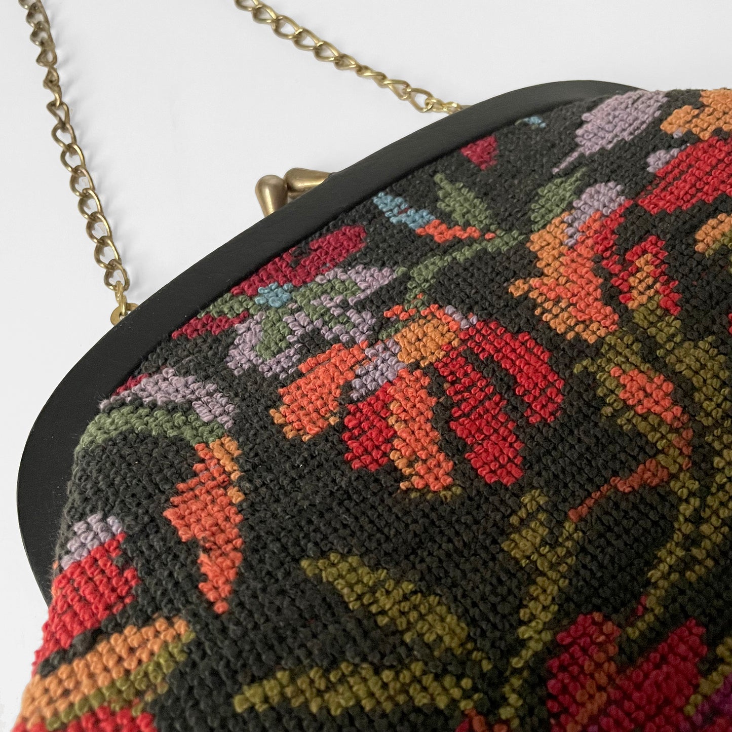 Floral Woven Wool Petit Point Kiss-Lock Evening Purse