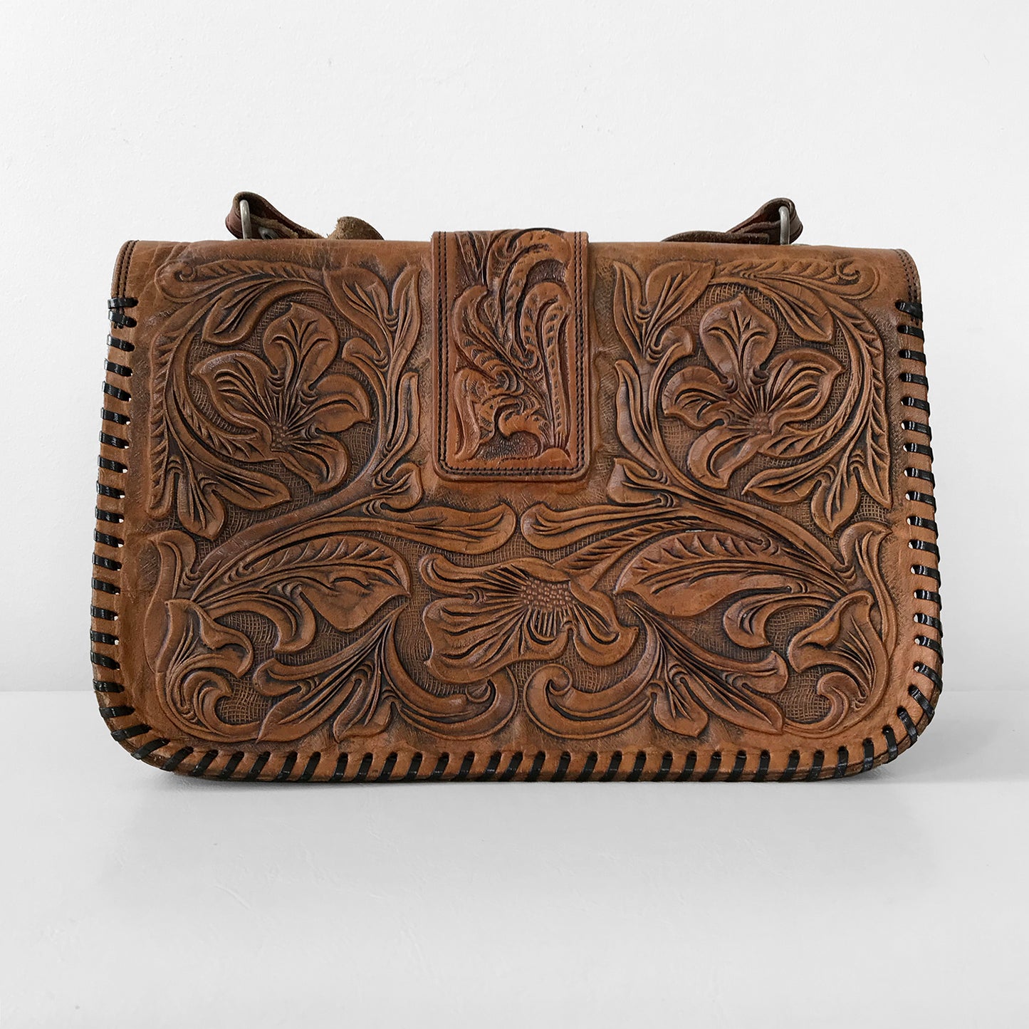 1940s Brown Tooled-Leather Handbag