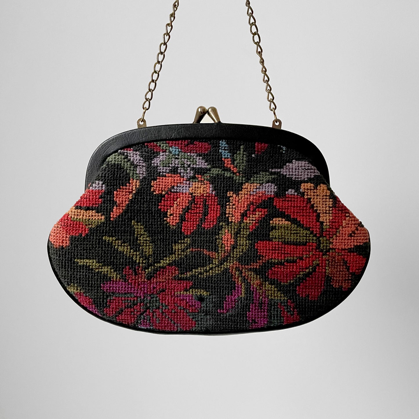 Floral Woven Wool Petit Point Kiss-Lock Evening Purse