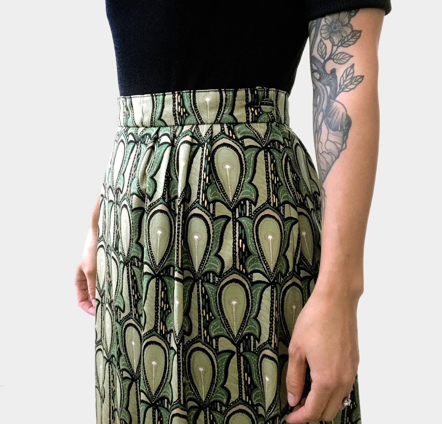 1960s Green Patterned Skirt