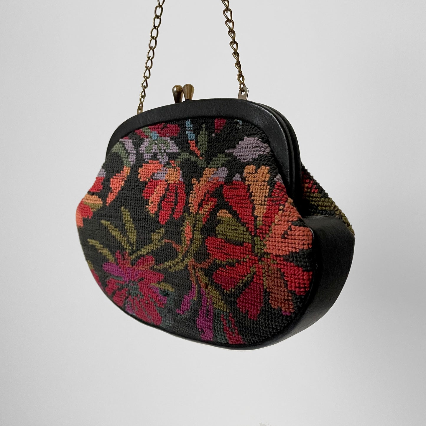 Floral Woven Wool Petit Point Kiss-Lock Evening Purse