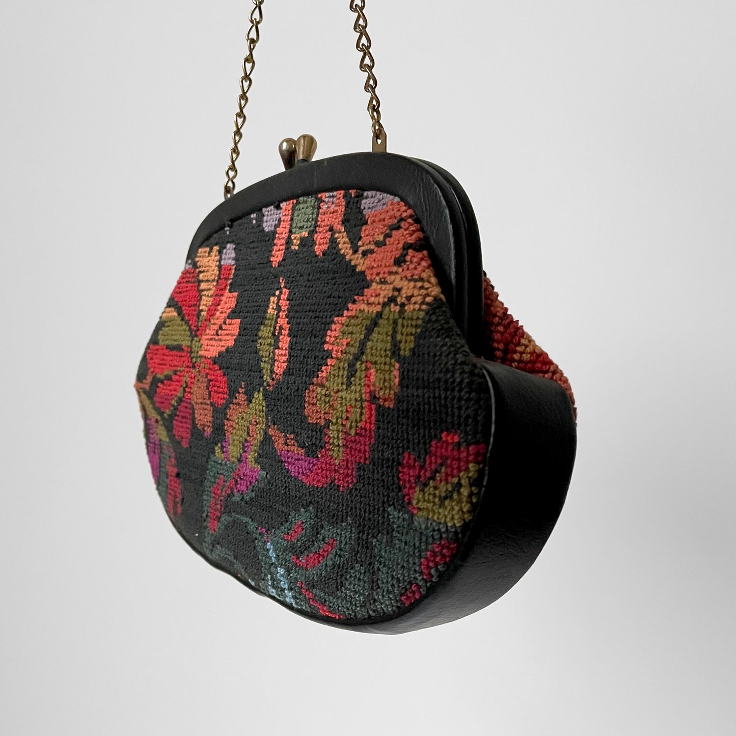 Floral Woven Wool Petit Point Kiss-Lock Evening Purse