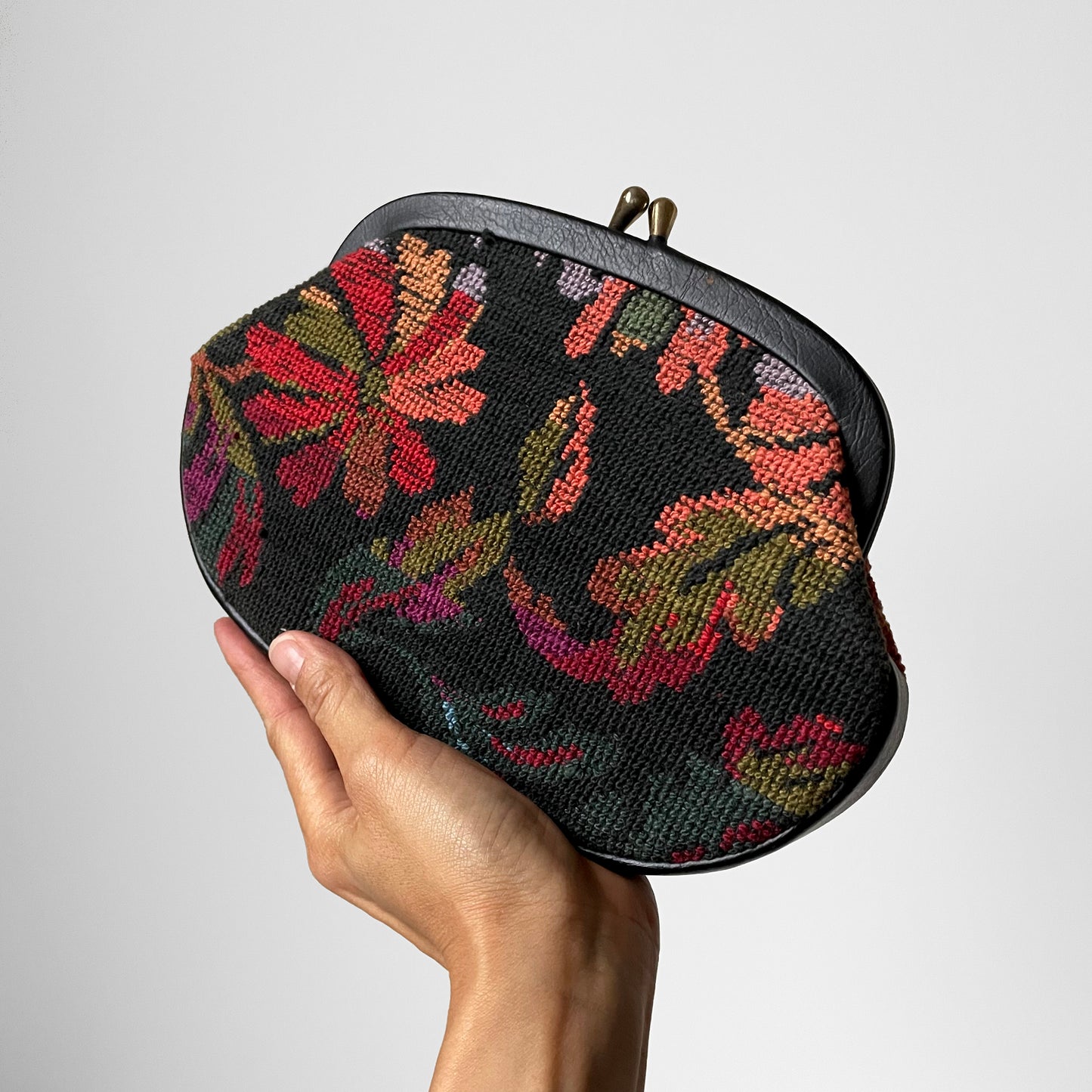 Floral Woven Wool Petit Point Kiss-Lock Evening Purse