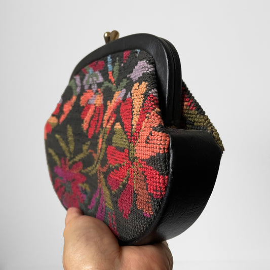 Floral Woven Wool Petit Point Kiss-Lock Evening Purse