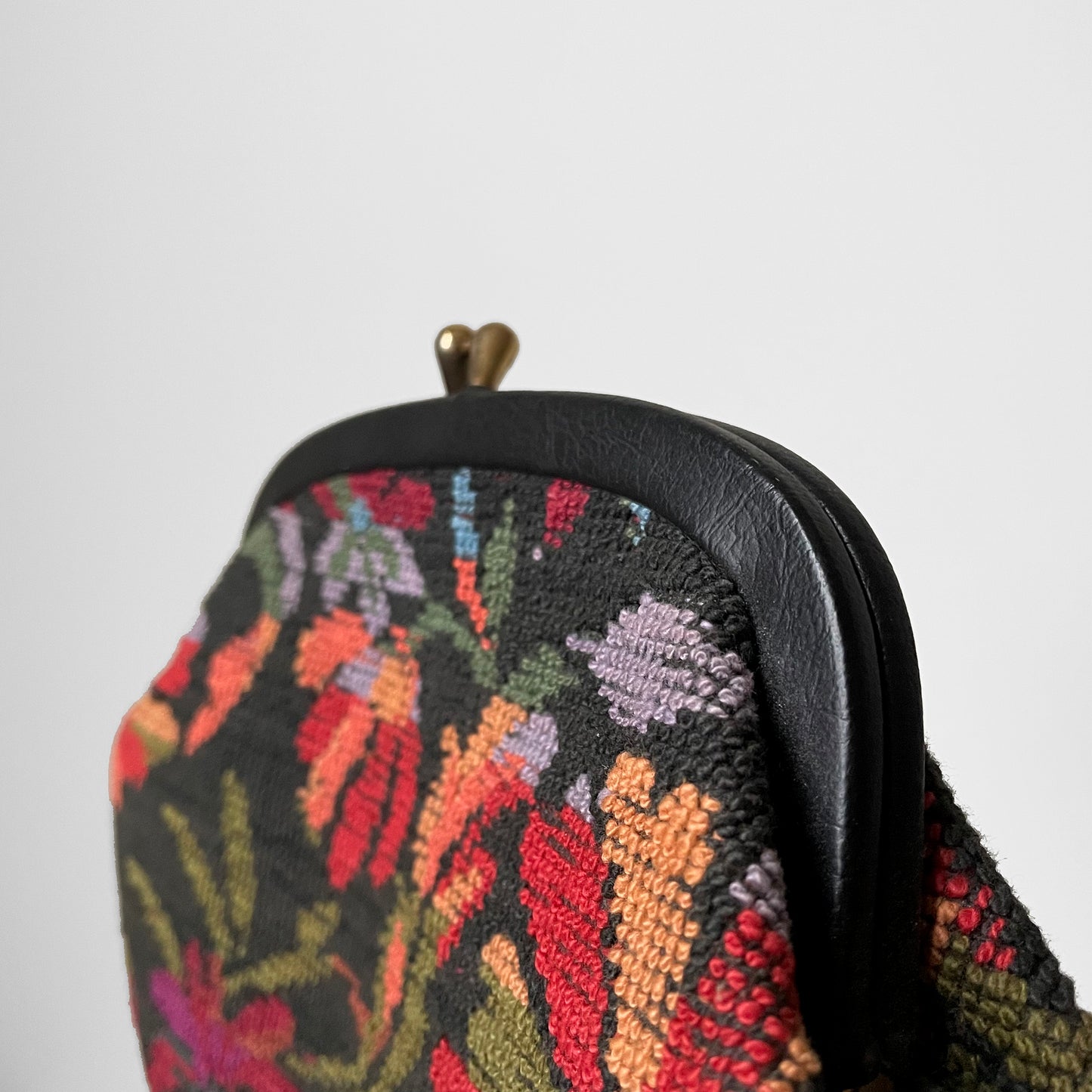 Floral Woven Wool Petit Point Kiss-Lock Evening Purse