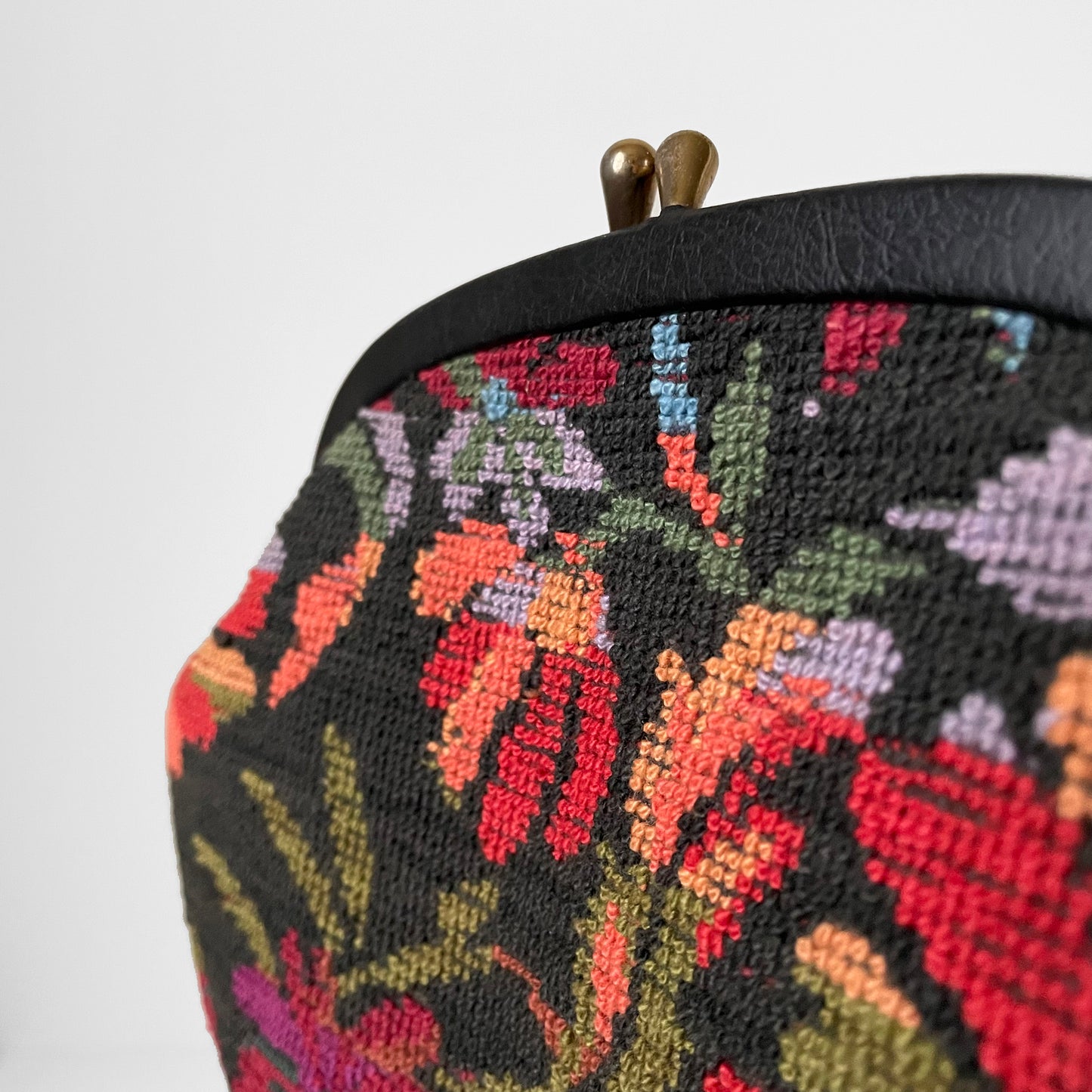 Floral Woven Wool Petit Point Kiss-Lock Evening Purse