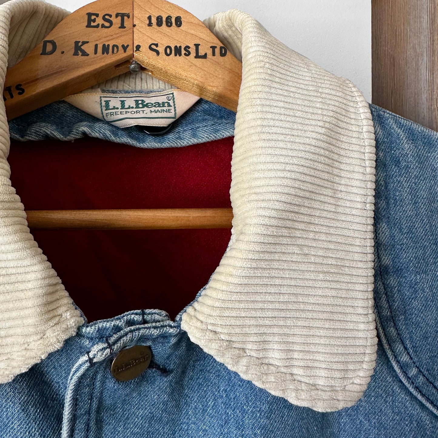 1980s LL Bean Light Wash Denim and Wool Corduroy Collar Chore Jacket with Removable Lining - S/M