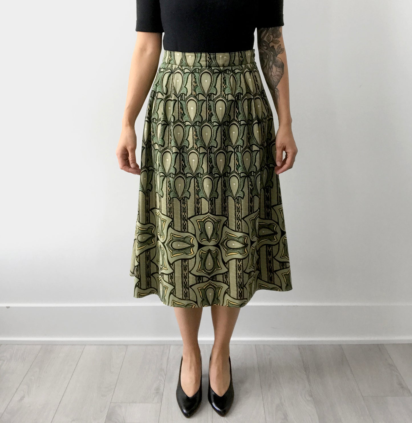 1960s Green Patterned Skirt