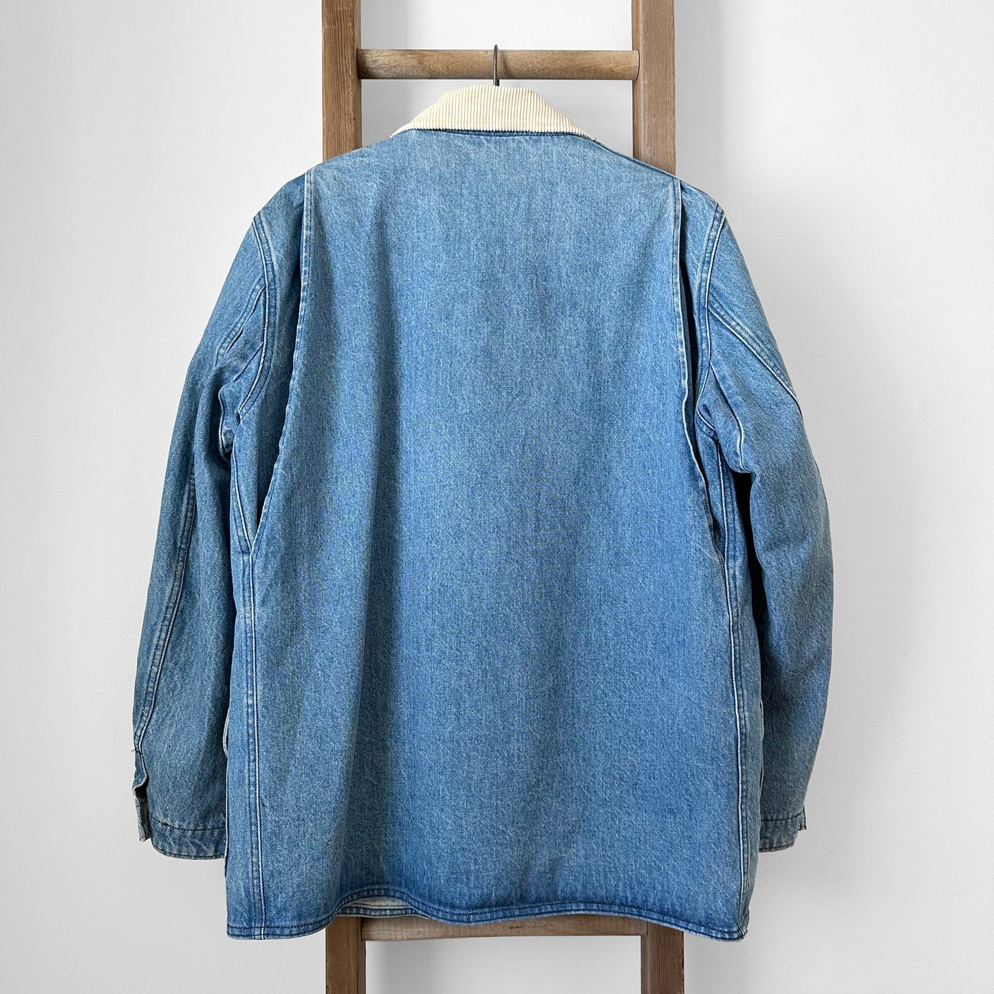 1980s LL Bean Light Wash Denim and Wool Corduroy Collar Chore Jacket with Removable Lining - S/M