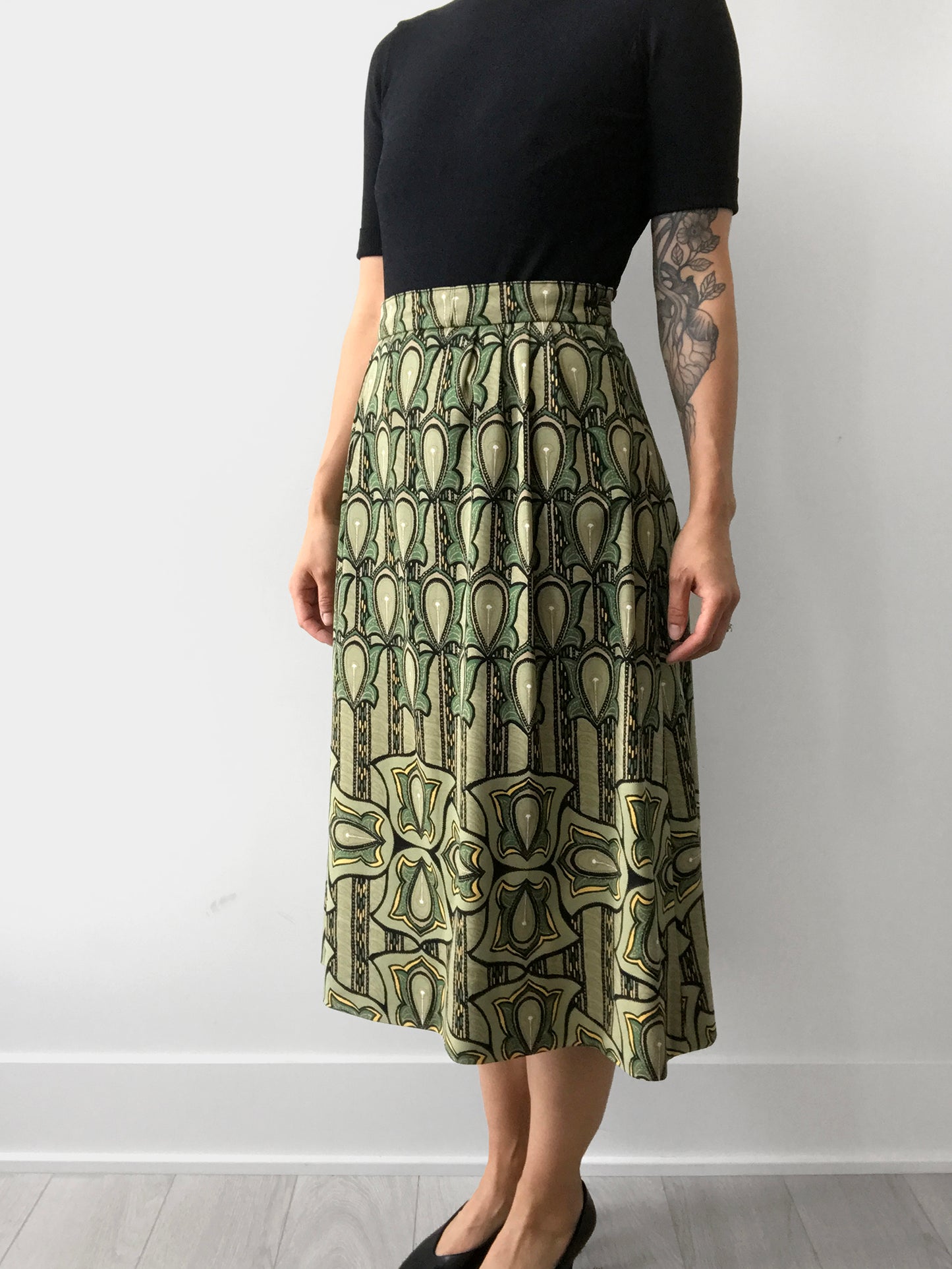 1960s Green Patterned Skirt