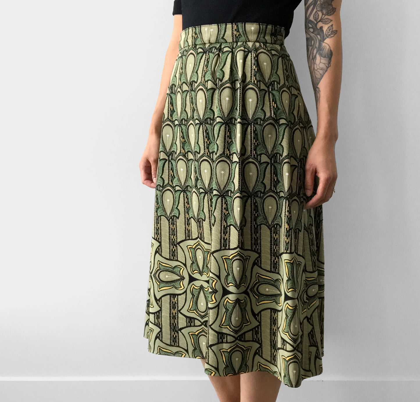 1960s Green Patterned Skirt