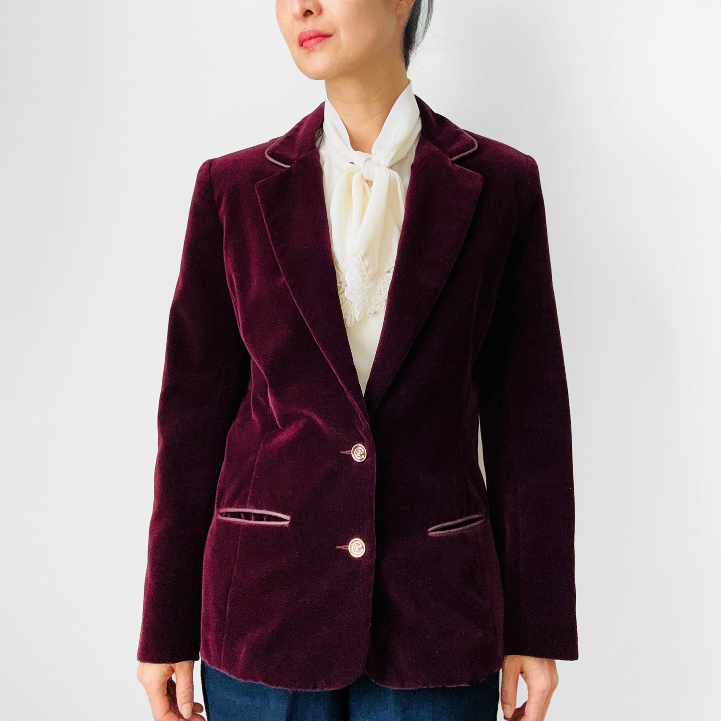 1960s - 1970s Plum Wine Cotton Velvet Fitted Blazer Jacket - Sz. S