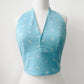 Upcycled Vintage Handmade Sky Blue and White Confetti Patterned Tied-Back Halter Crop Top