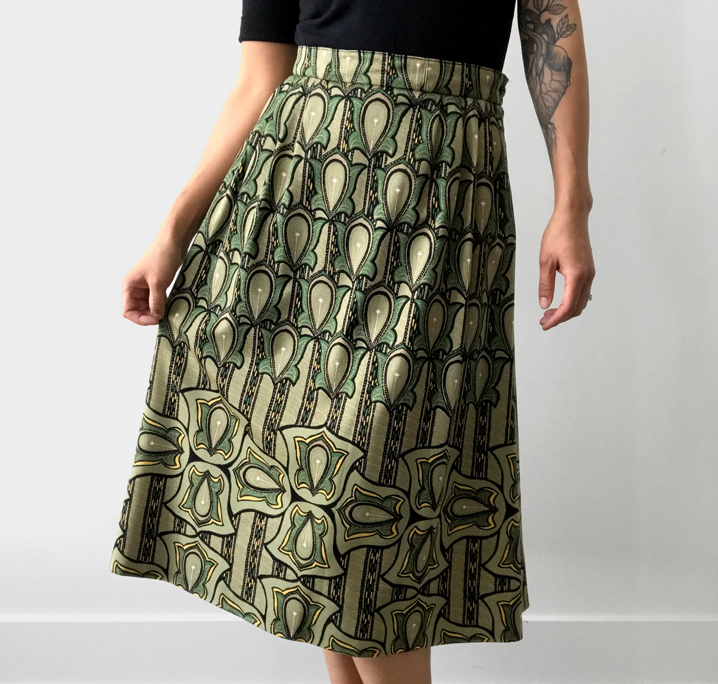 1960s Green Patterned Skirt