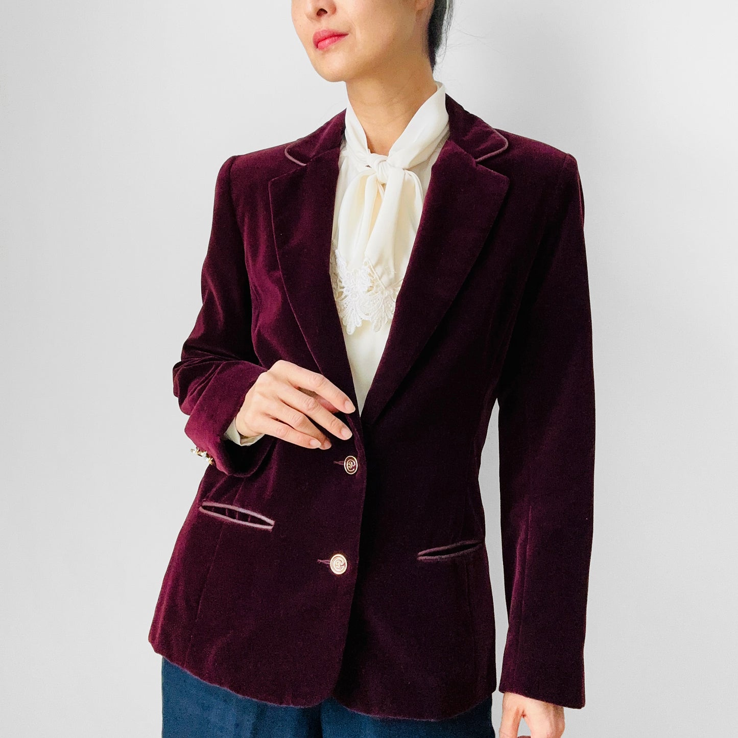 1960s - 1970s Plum Wine Cotton Velvet Fitted Blazer Jacket - Sz. S