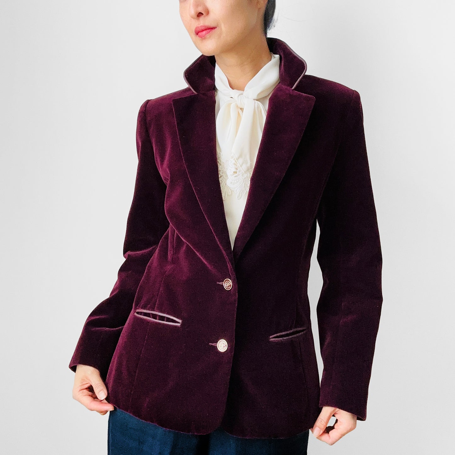 1960s - 1970s Plum Wine Cotton Velvet Fitted Blazer Jacket - Sz. S