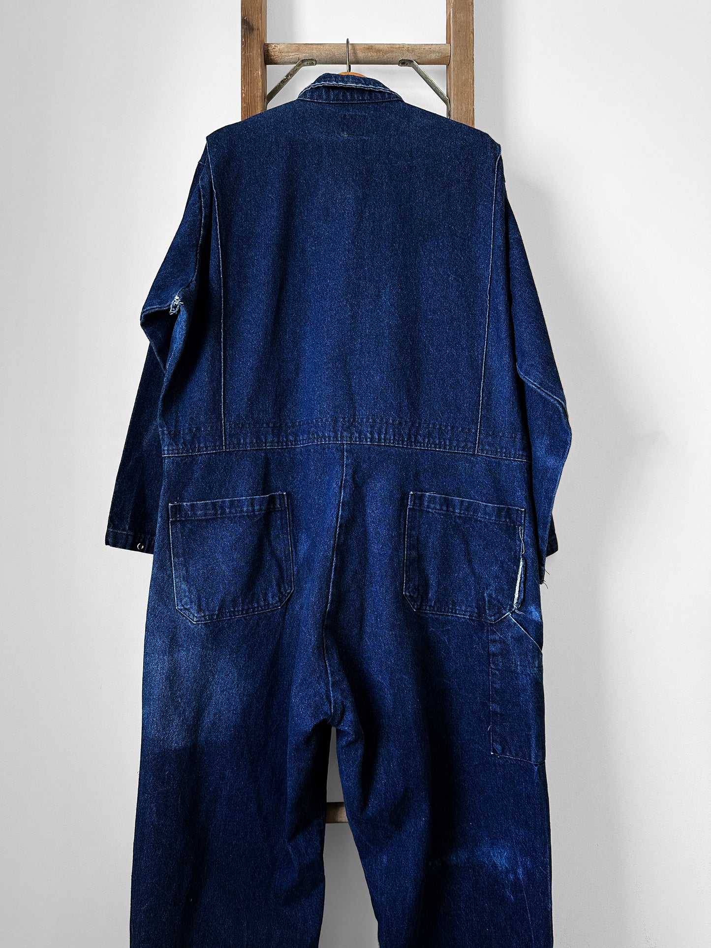 Made in Canada Dark Wash Blue Big and Tall Distressed Well-Worn Mechanics Denim Jean Coverall - Reg. 48