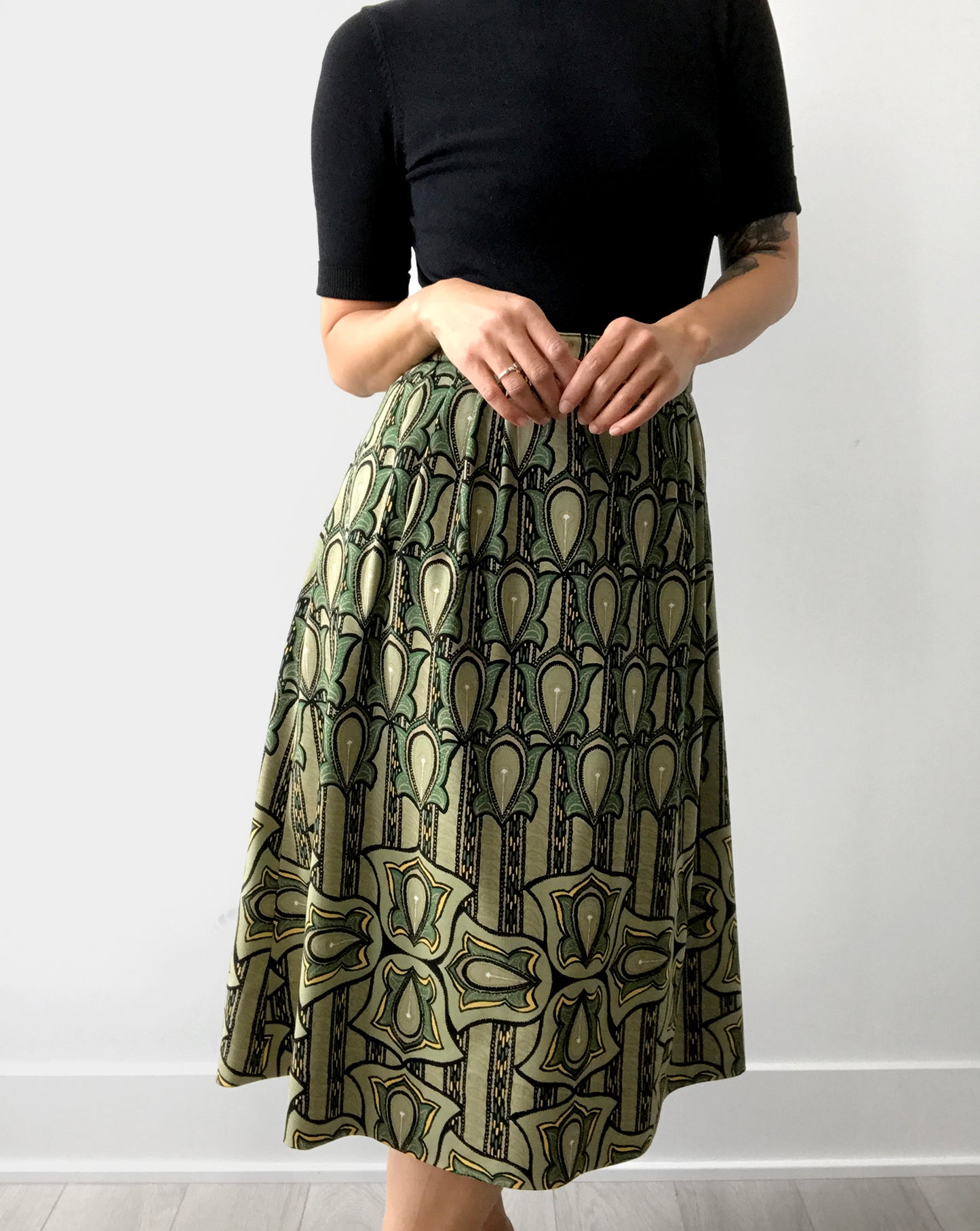 1960s Green Patterned Skirt