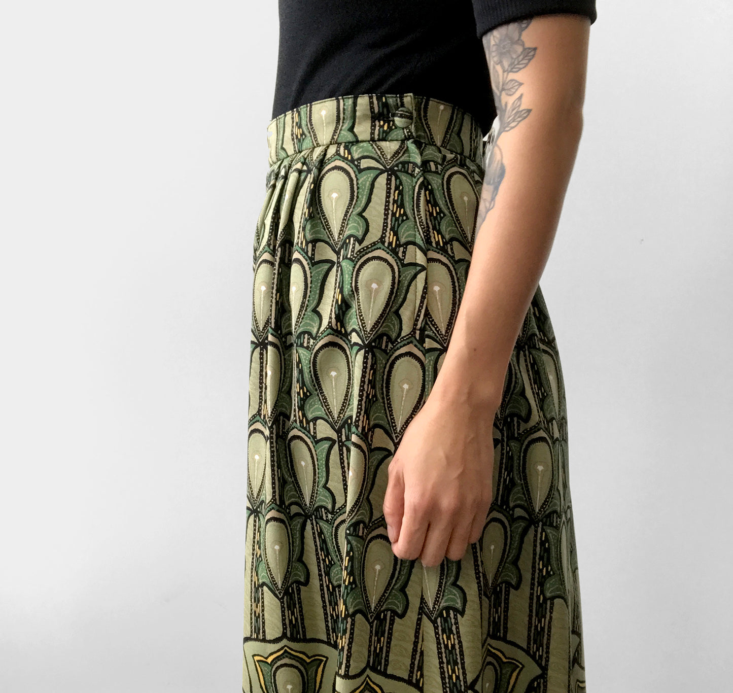 1960s Green Patterned Skirt