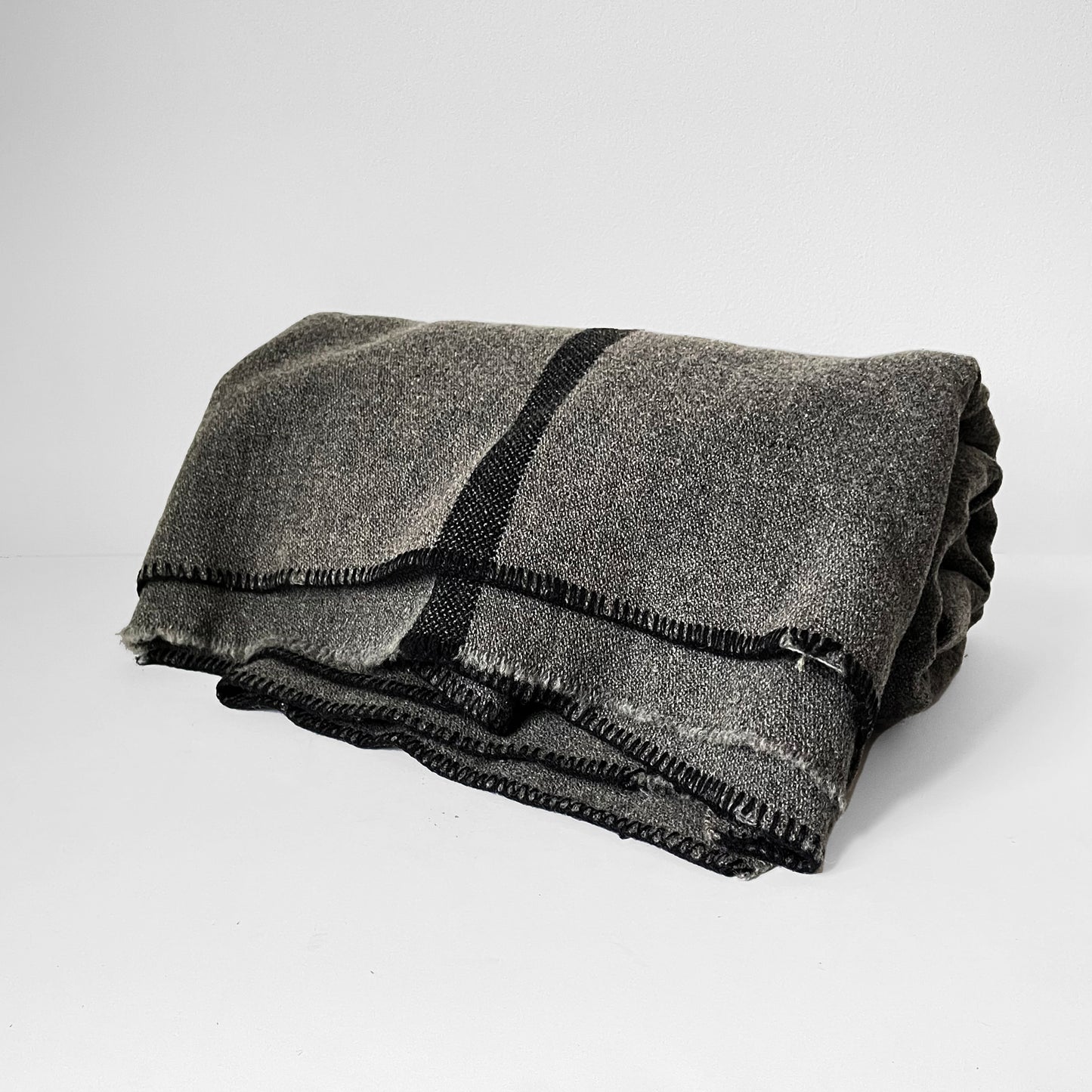 Grey and Black Striped Military Wool Blanket