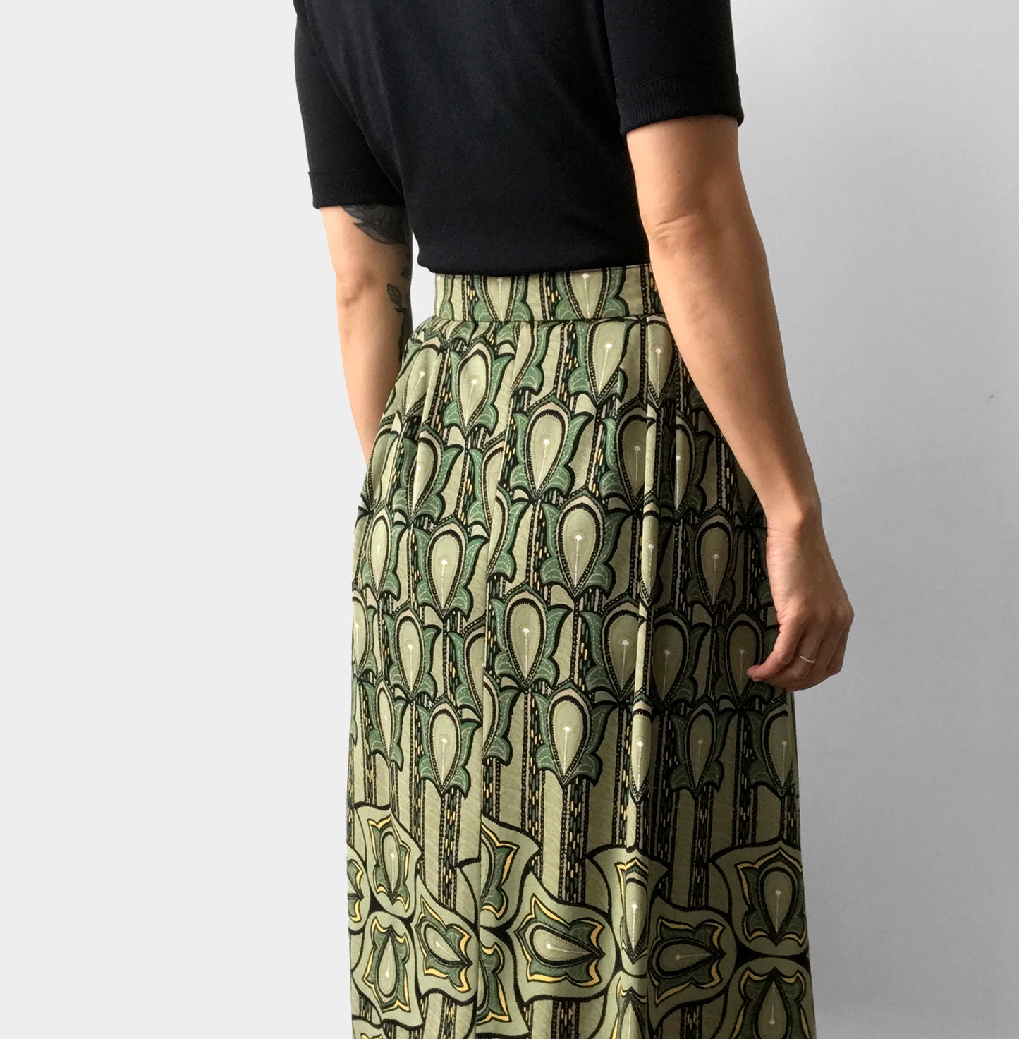 1960s Green Patterned Skirt