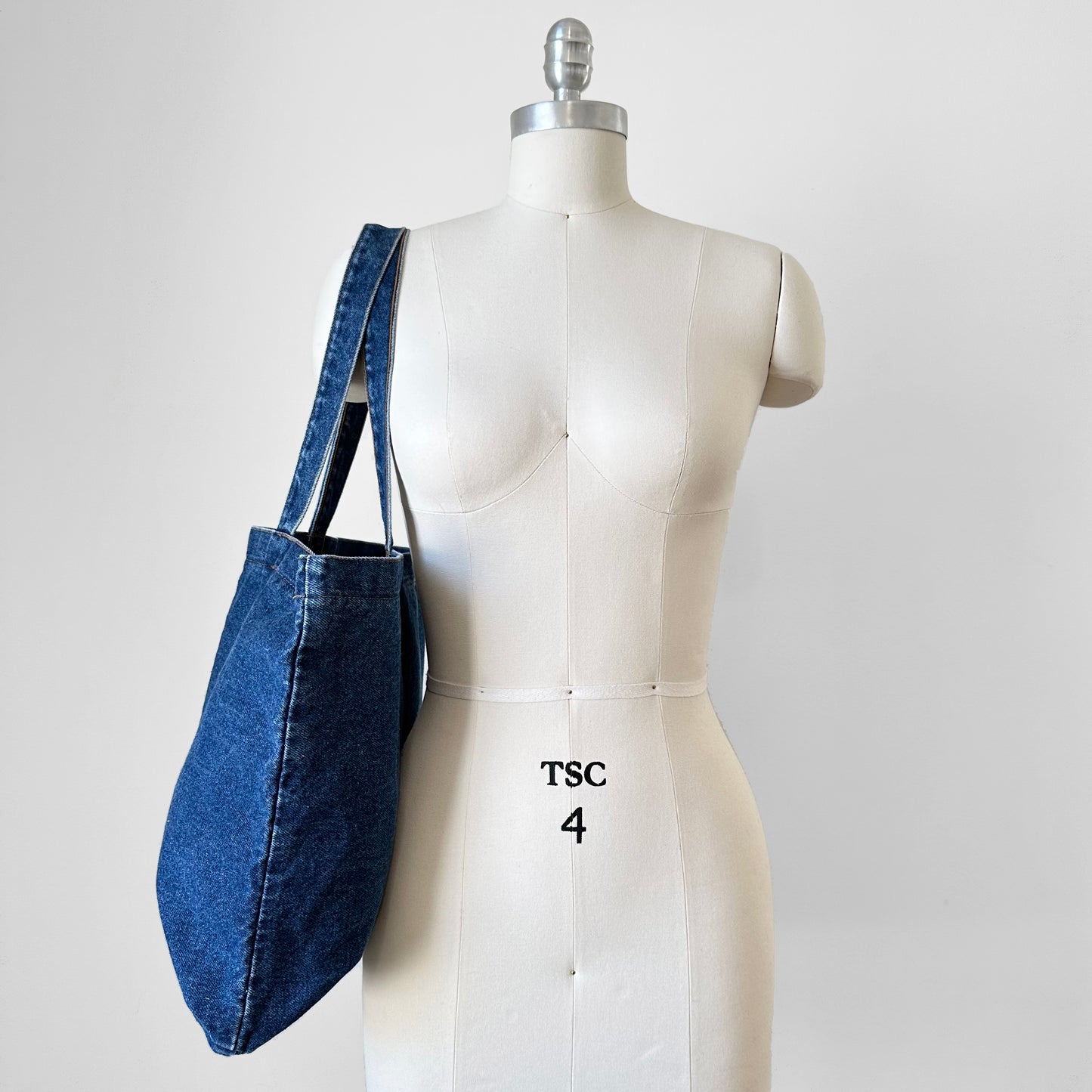 Dark Wash Denim Top Handle Tote Bag