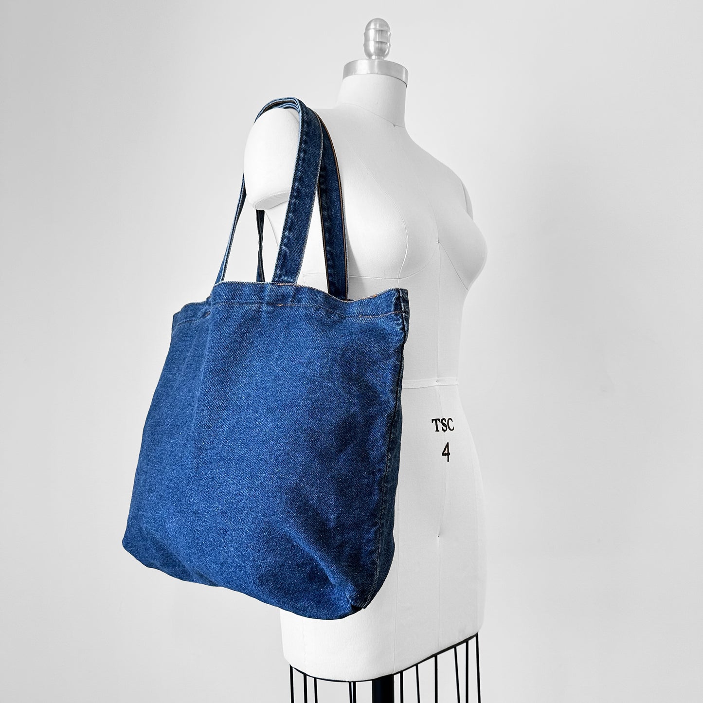 Dark Wash Denim Top Handle Tote Bag