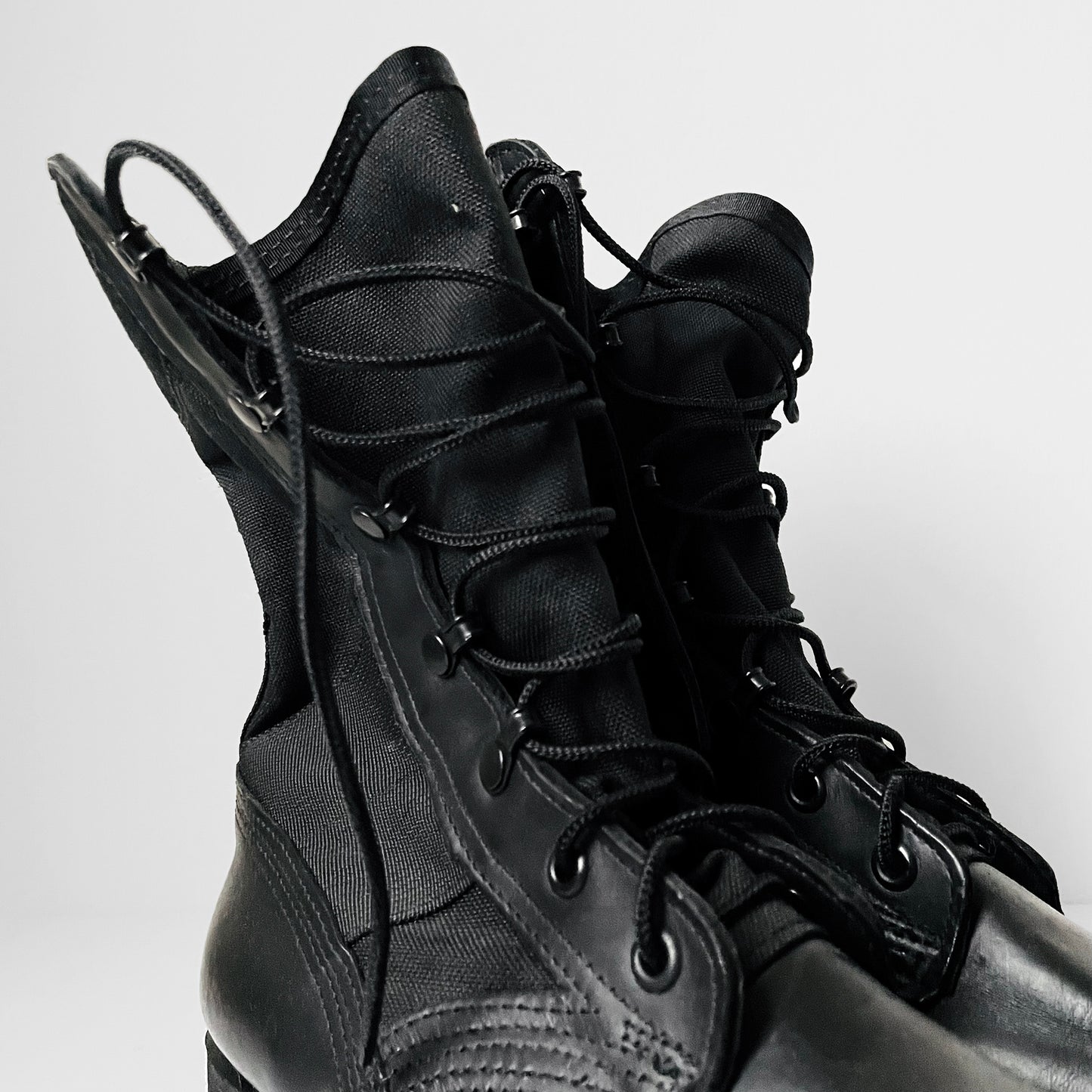 Made in the USA Wellco Black Leather and Canvas Military Combat Lace-Up Boots