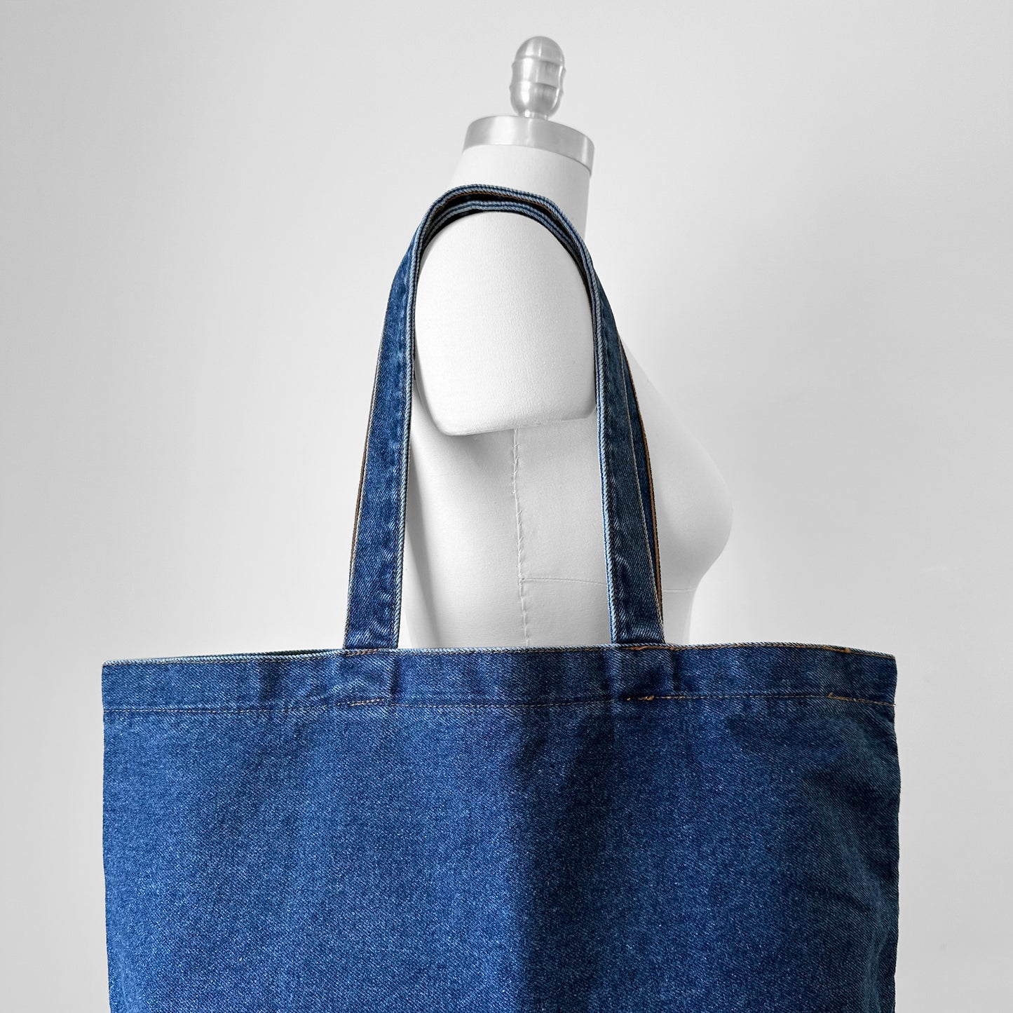 Dark Wash Denim Top Handle Tote Bag