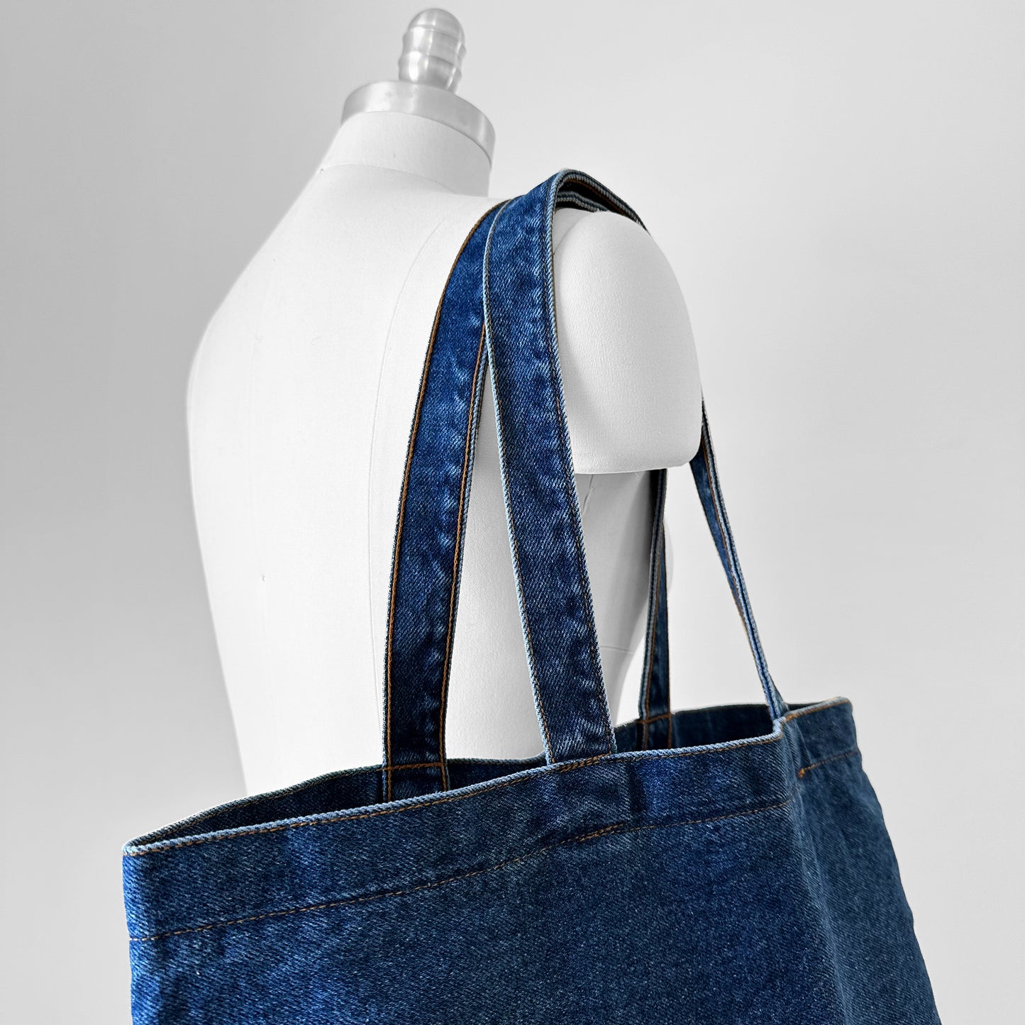 Dark Wash Denim Top Handle Tote Bag