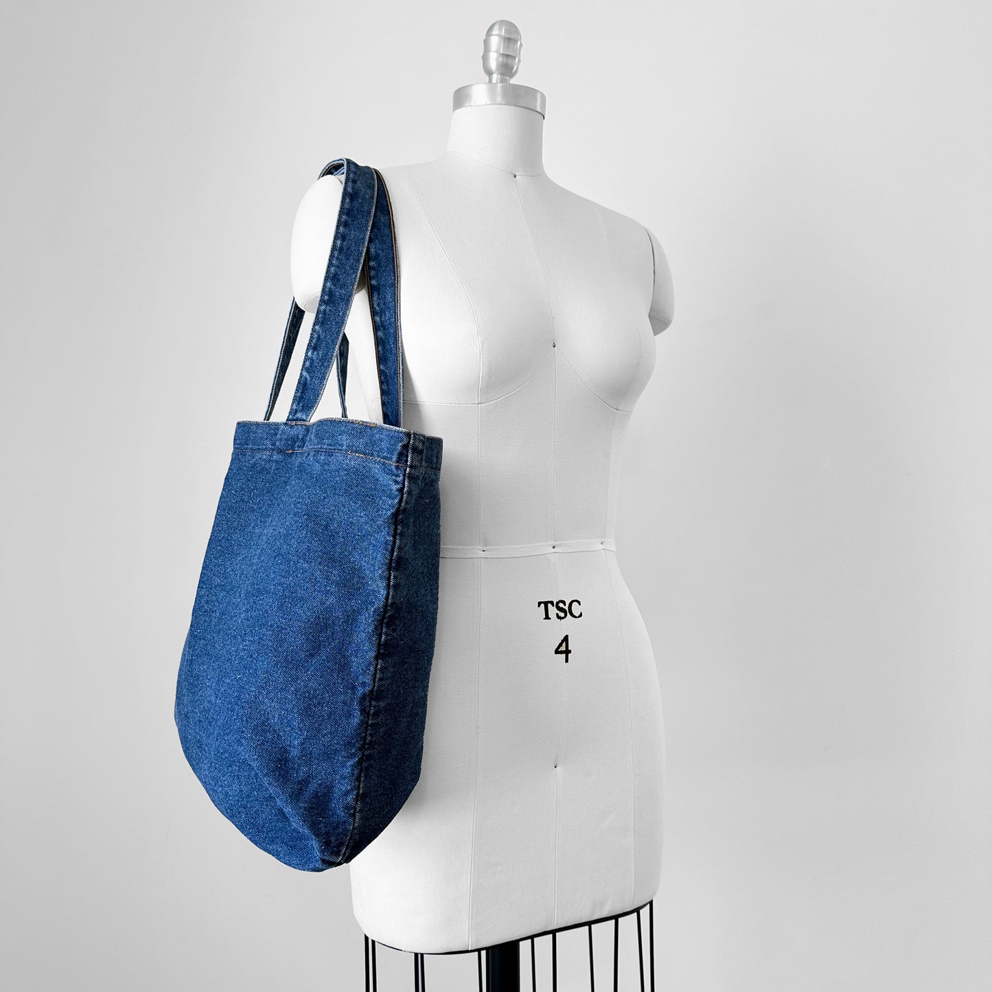 Dark Wash Denim Top Handle Tote Bag