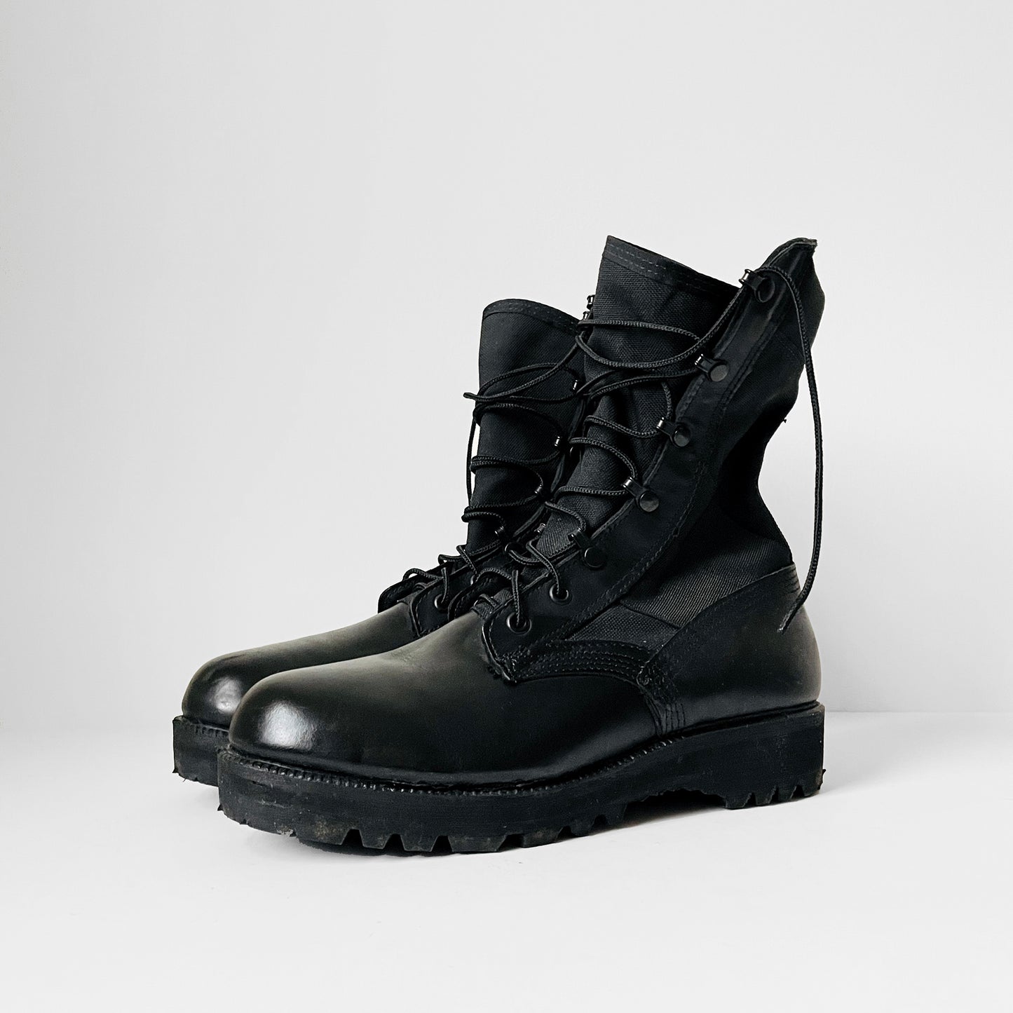 Made in the USA Wellco Black Leather and Canvas Military Combat Lace-Up Boots