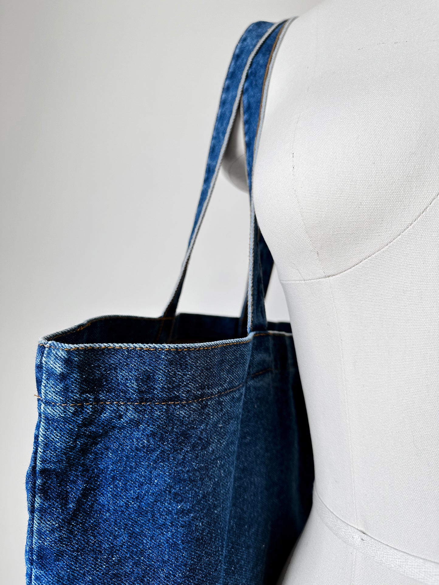 Dark Wash Denim Top Handle Tote Bag