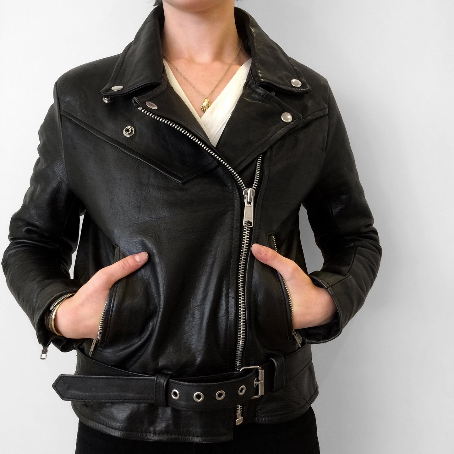 1970s Black Leather Biker Jacket