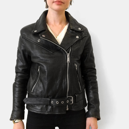 1970s Black Leather Biker Jacket