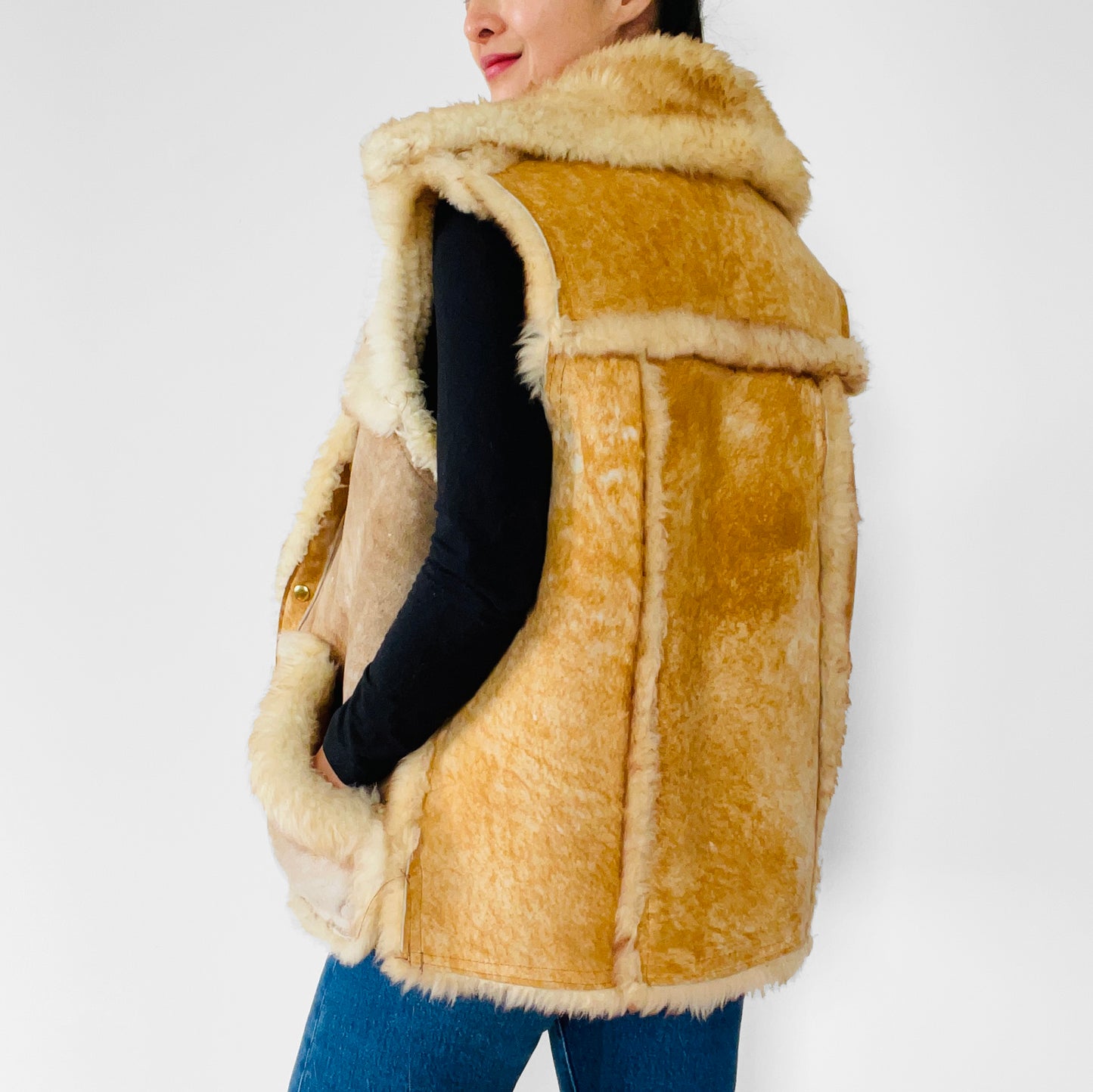 1970s Caribou Clothing Made in Canada Fur Snap-Button Vest