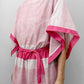 1980s Pink Lightweight Stripe Belted Elastic Waist Dress