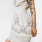 1980s Made in the USA Chiffon-White Eyelet Lace Floral Embroidered Peplum Knee-Length Dress