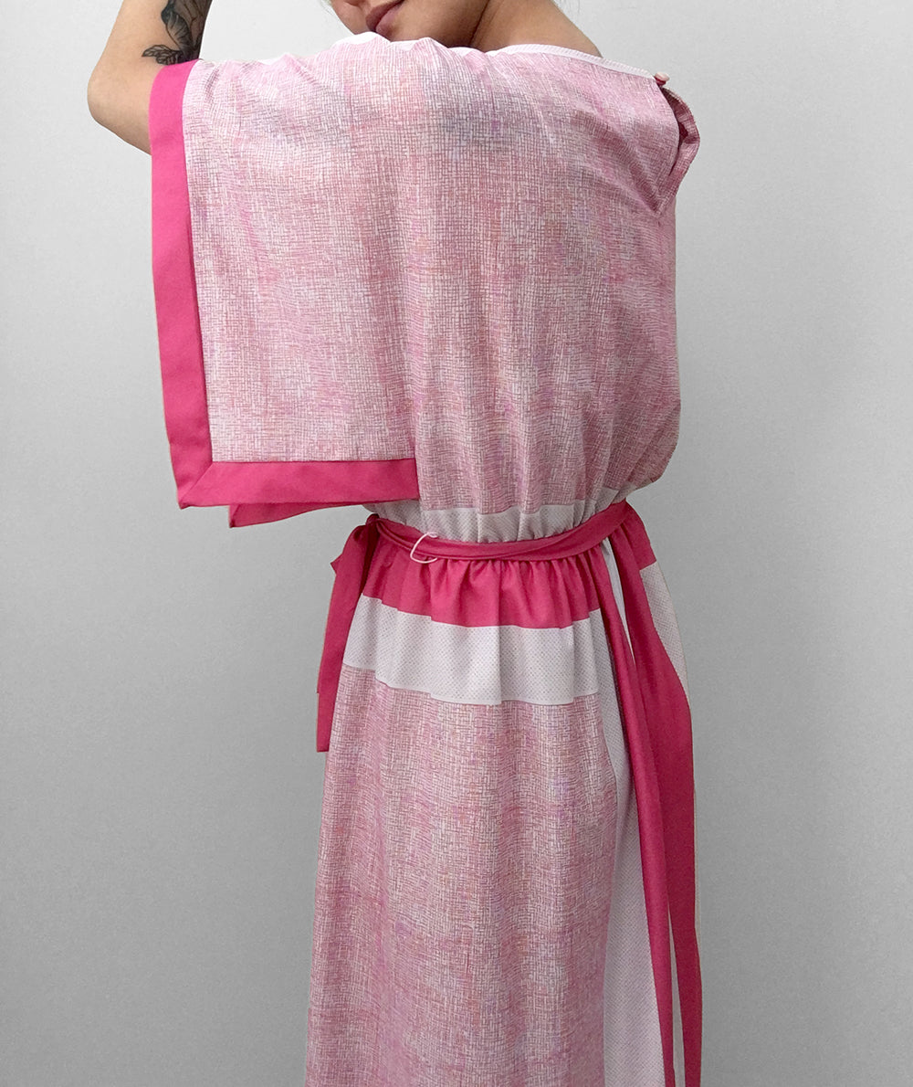 1980s Pink Lightweight Stripe Belted Elastic Waist Dress