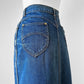 1980s Gitano Knee-Length Well-Worn Distressed Blue Jean Denim Skirt - Waist 28