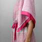 1980s Pink Lightweight Stripe Belted Elastic Waist Dress