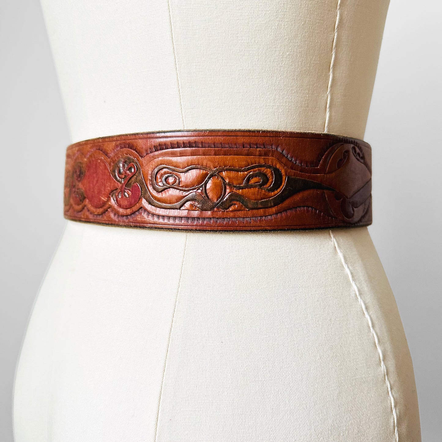 RESERVED!!! 1960s Barone Bros. Buckle and Tooled Leather Belt - Sz. 27.5-30.5