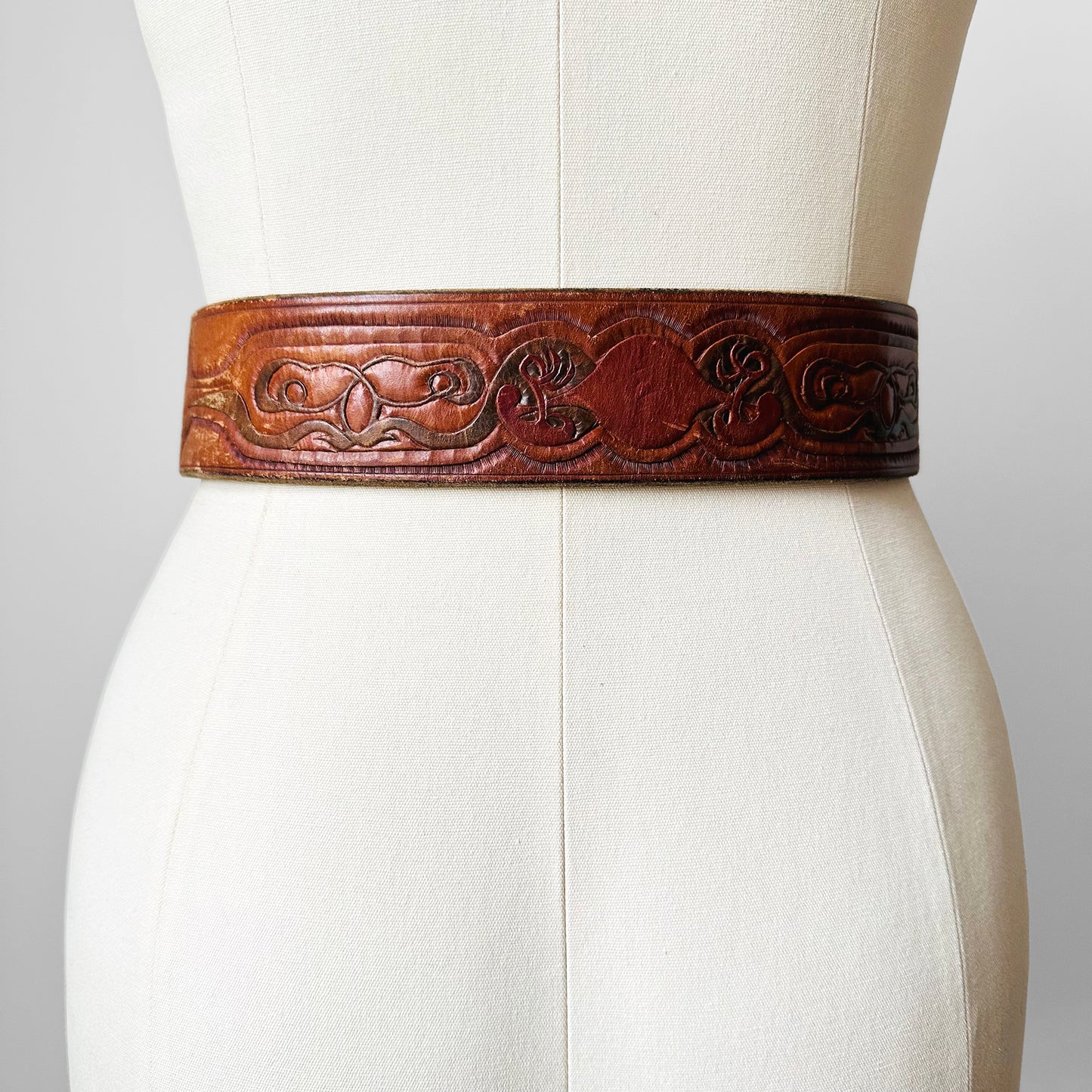 RESERVED!!! 1960s Barone Bros. Buckle and Tooled Leather Belt - Sz. 27.5-30.5